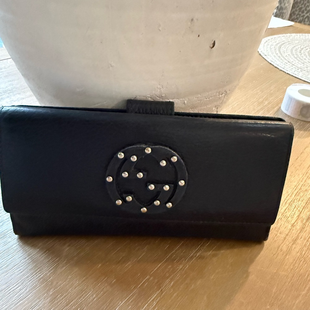 Gucci Black Leather Wallet with Studded Logo
